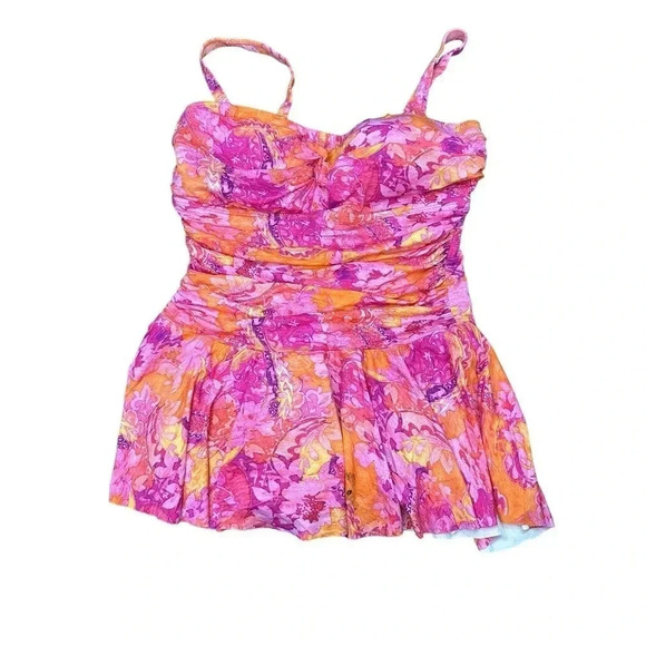 Lauren Ralph Lauren Women Pink Floral Strapless swimsuit onepiece Size 14W - Picture 1 of 7